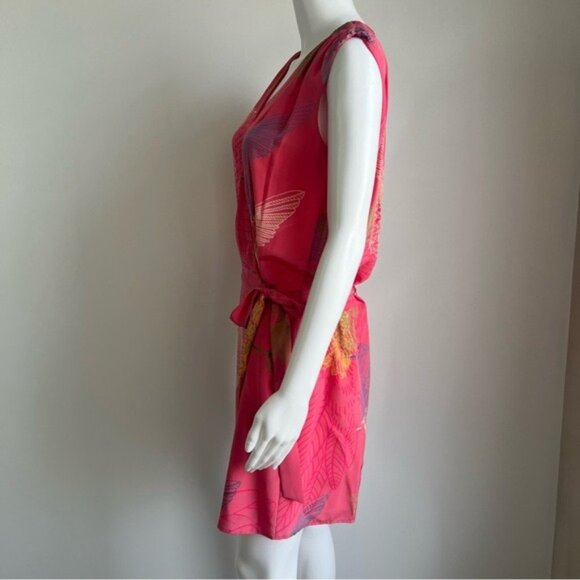 Tibi 100% Silk Wrap Pink Hummingbird Dress - 4 - Picture 2 of 8
